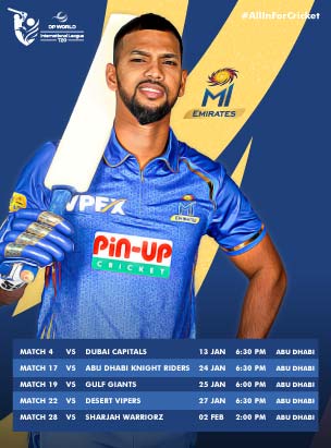 MI Emirates VS Dubai Capitals Match 4 DP World ILT20 2025 poster