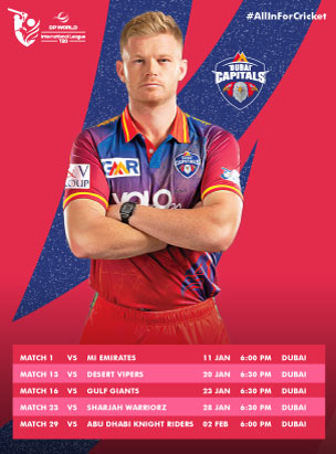 Dubai Capitals vs MI Emirates Match 1 DP World ILT20 2025 poster